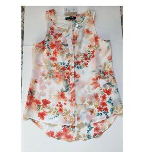 Sanctuary, NWT, Semi-Sheer, Floral, Sleeveless Blouse, Peach, Orange, Blue, Tan